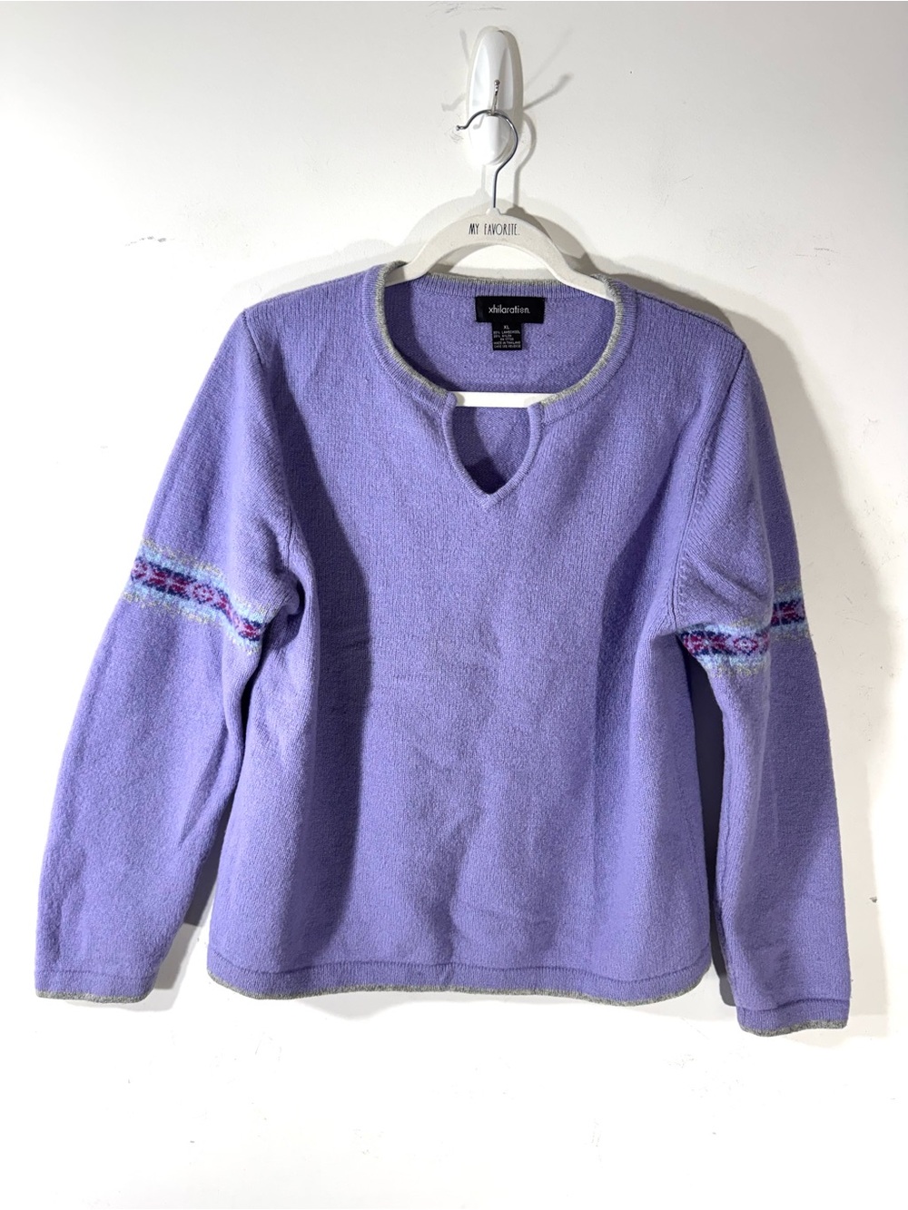 Vintage Y2K Xhilaration Lambswool blend Sweater Gray Fair Isle Trim XL